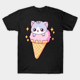 Ice Cream Cat Pattern T-Shirt